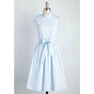 "Biographical Book Club" Modcloth Vintage Cheongsam Qipao Blue Dress